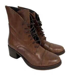 Latitude Femme Brown Classic Genuine Leather  Block Heeled Ankle Boots Size 36